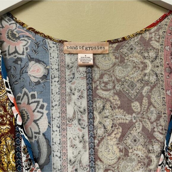 Band of Gypsies Orange Multicolor Floral Paisley Wide Leg Jumpsuit Size S - Picture 3 of 12